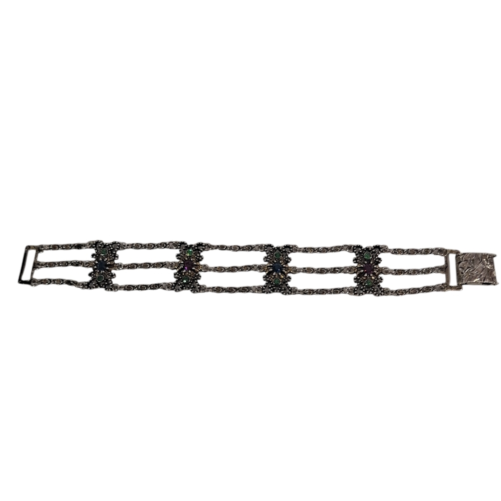 Vintage Rhinestone Chain Link Bracelet Silvertone